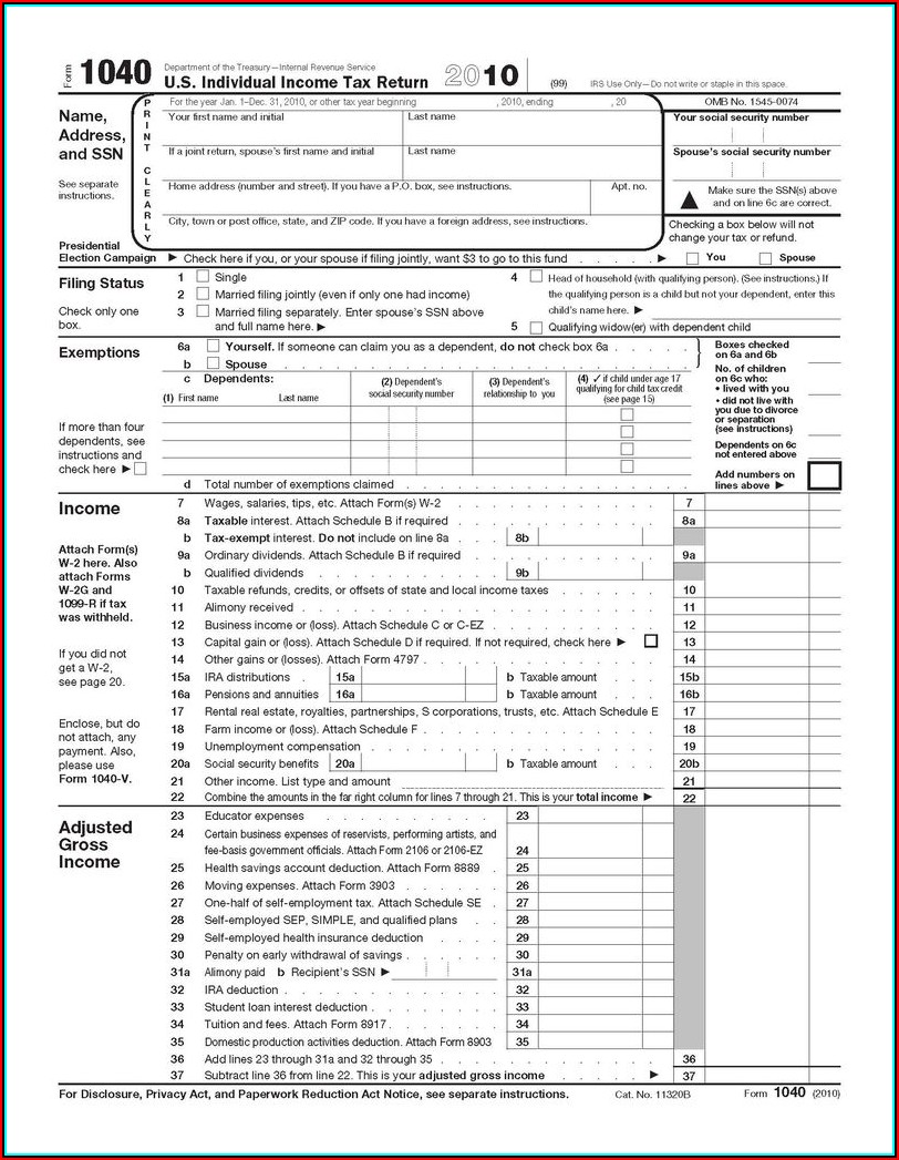 1040 Tax Form 2010 Printable
