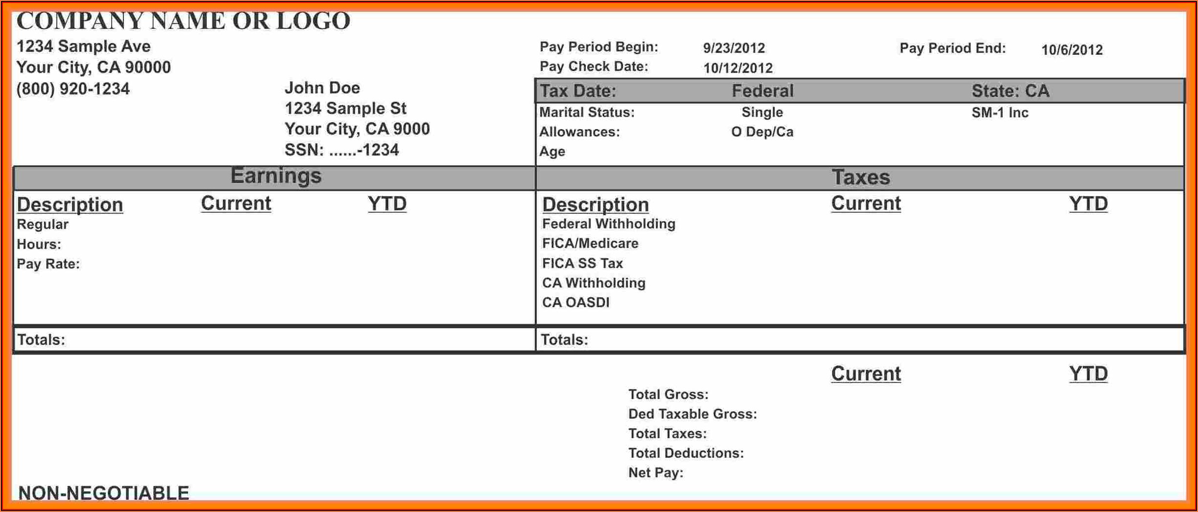 1099 Check Stub Template