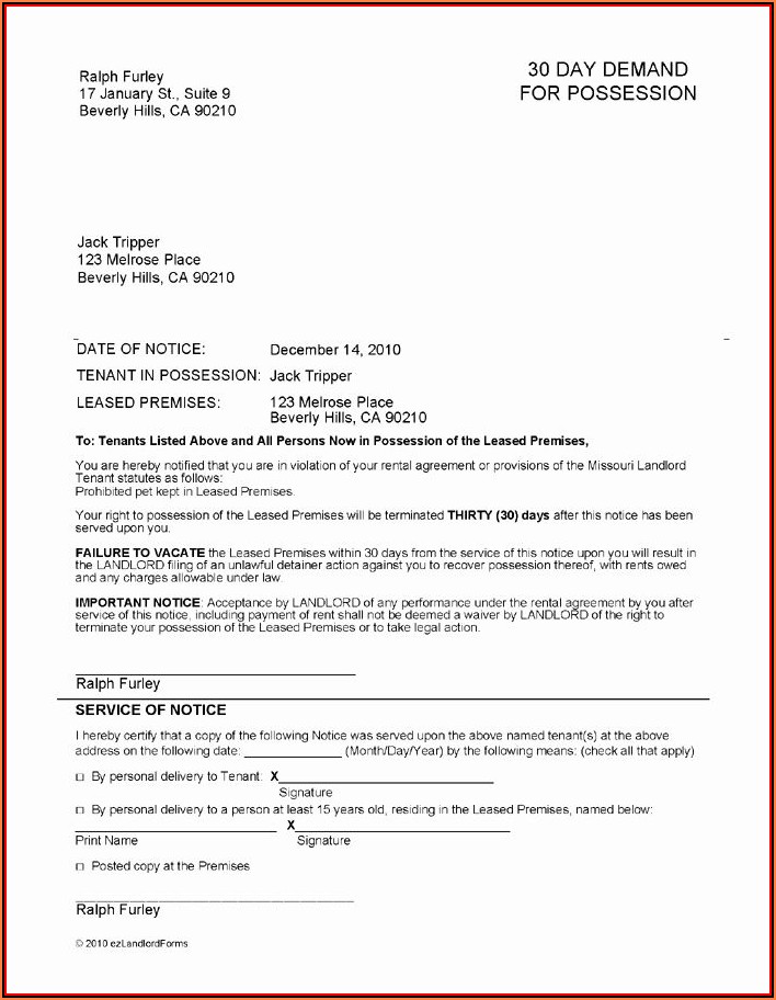30 Day Eviction Notice Template Word