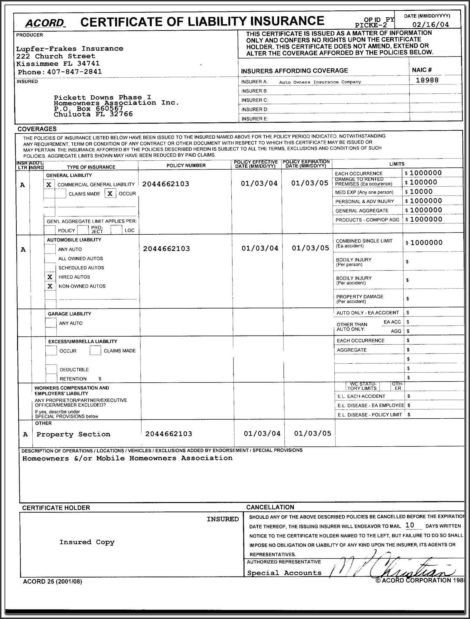 Acord Insurance Forms Sample