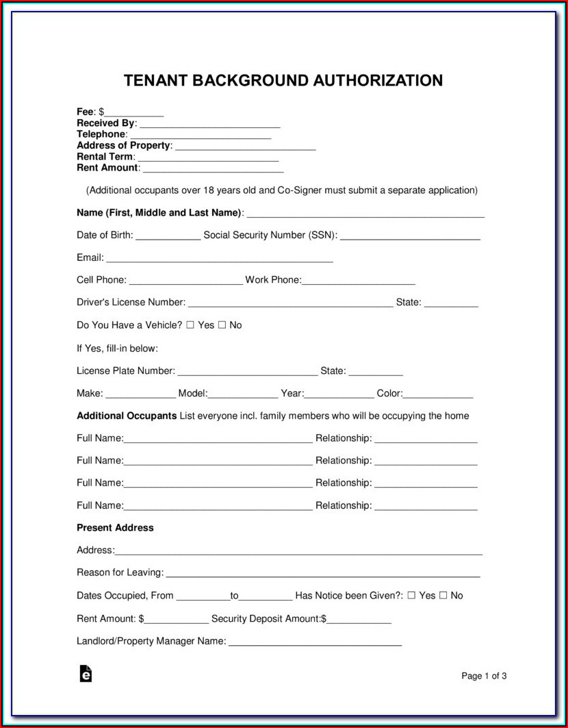 Apartment Rental Background Check Form
