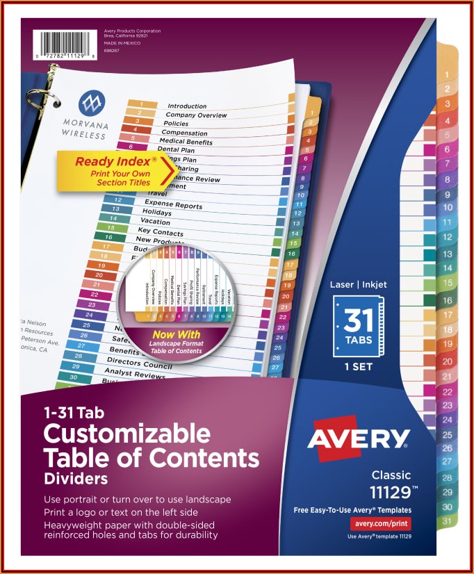 Avery Ready Index Dividers 5 Tab Template