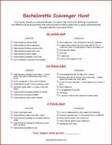 Bachelorette Party Scavenger Hunt Template