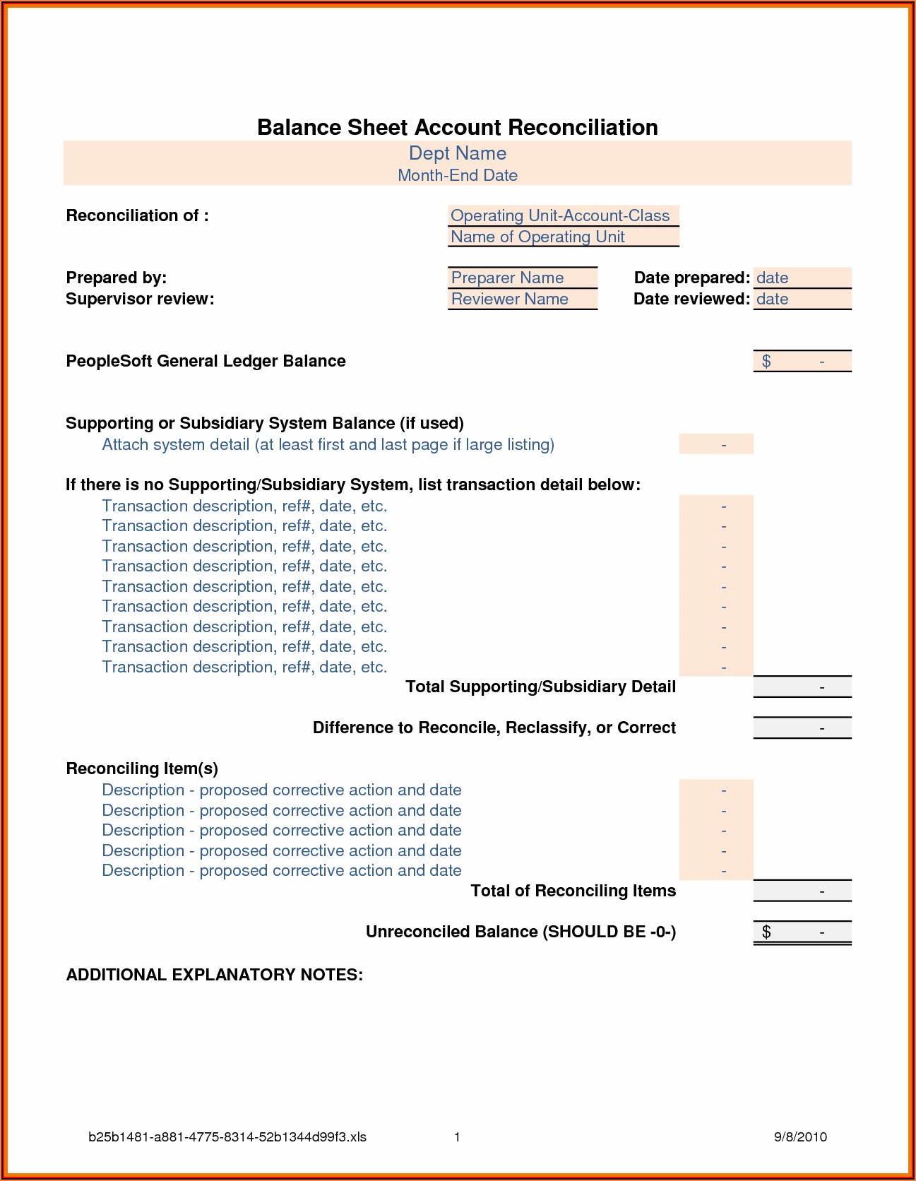 Balance Sheet Reconciliation Template Australia