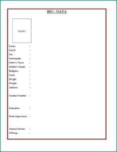 Blank Format For Resume