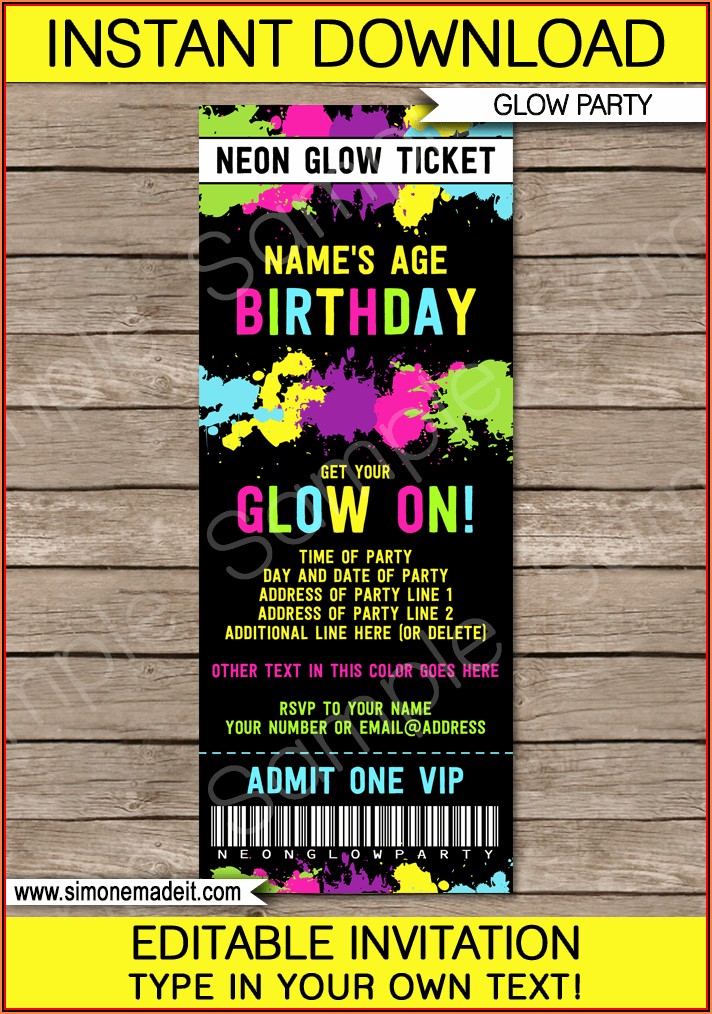 Blank Neon Party Invitations Templates Free