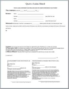 Blank Quit Claim Deed Form New York
