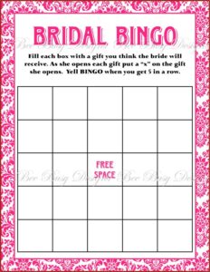 Bridal Bingo Free Template Blank