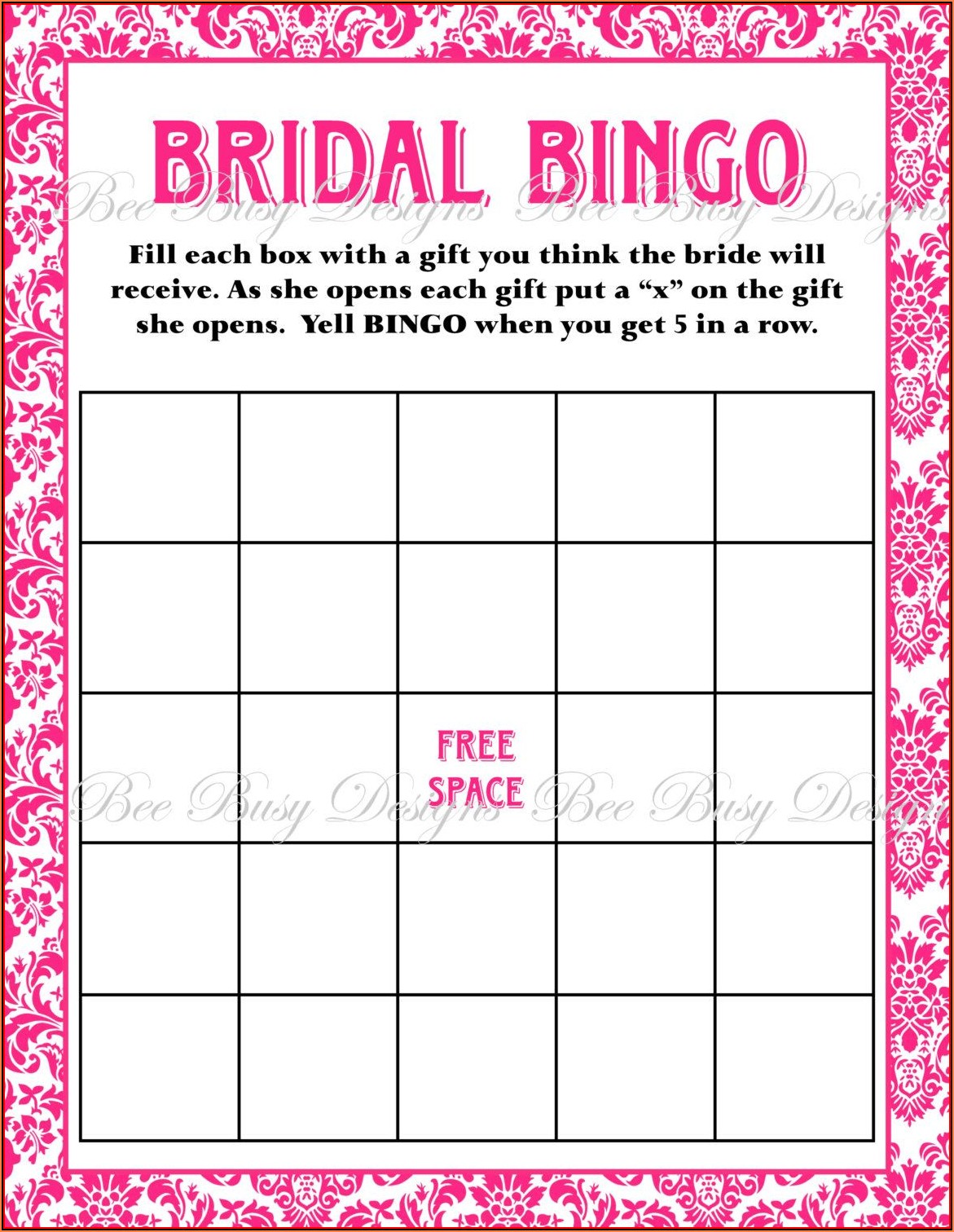 Bridal Bingo Free Template Blank