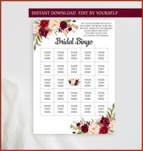 Bridal Bingo Template Pdf