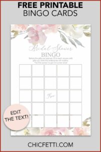 Bridal Shower Bingo Templates Printable