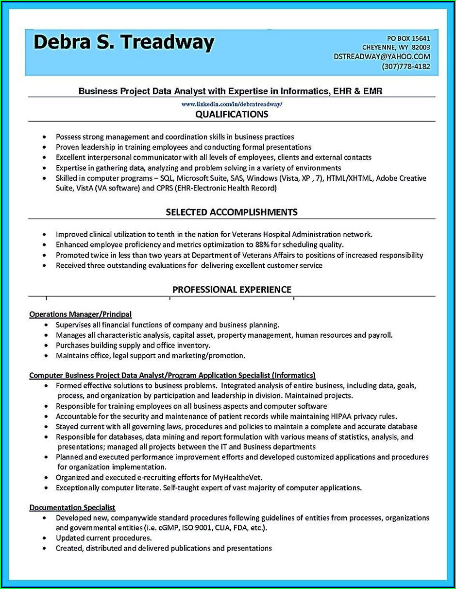 Business Intelligence Sample Resume