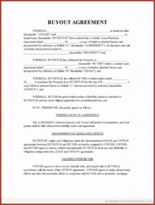 Buyout Agreement Form For Real Estate