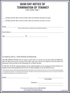 California 30 Day Notice To Vacate Form