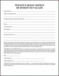 California Landlord 30 Day Notice To Vacate Form