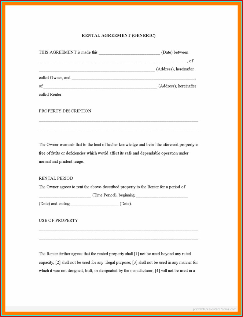 California Rental Agreement Form Pdf