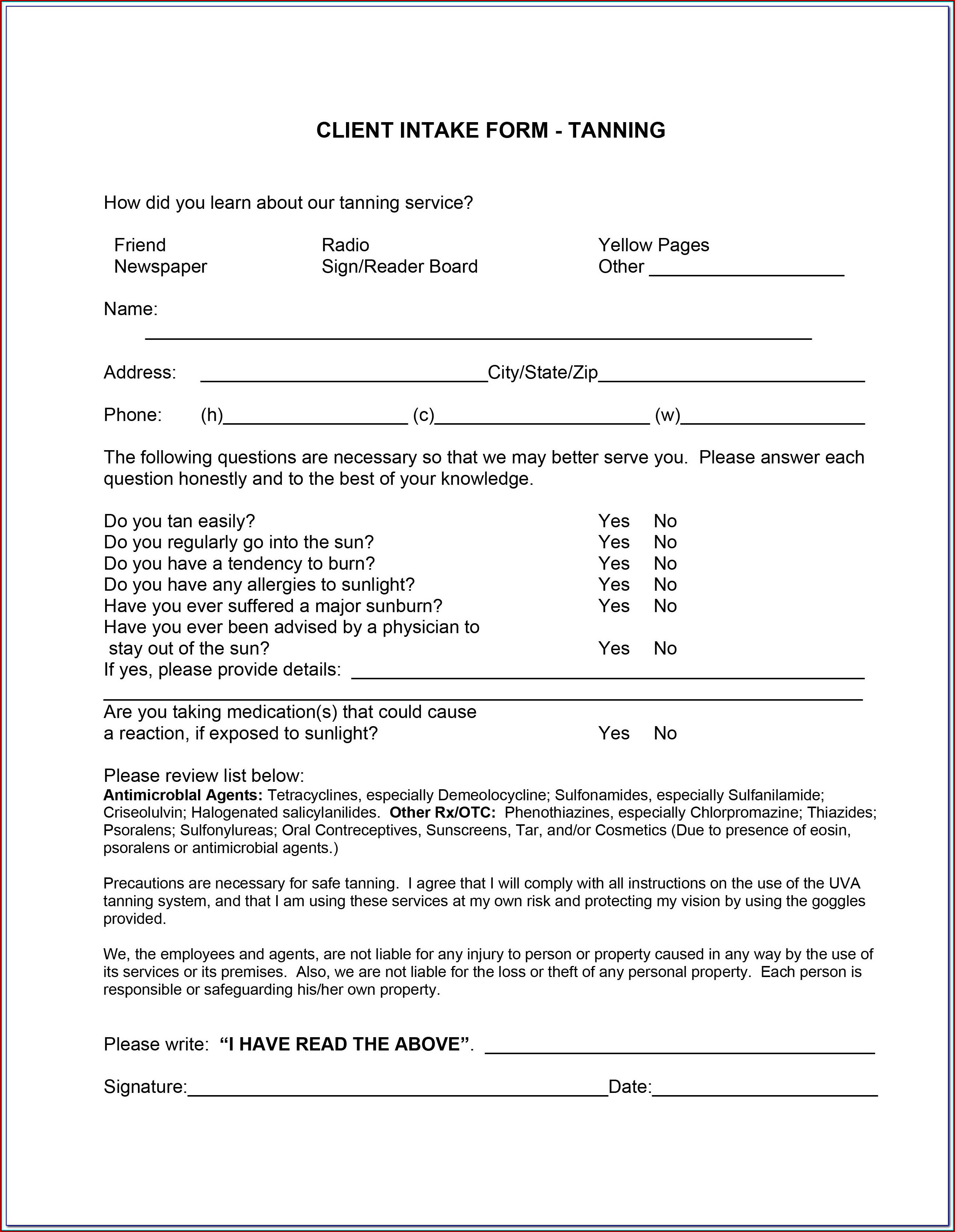 Chemical Peel Client Consent Form