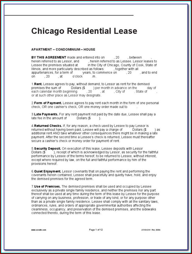 Chicago Apartment Lease Form Pdf