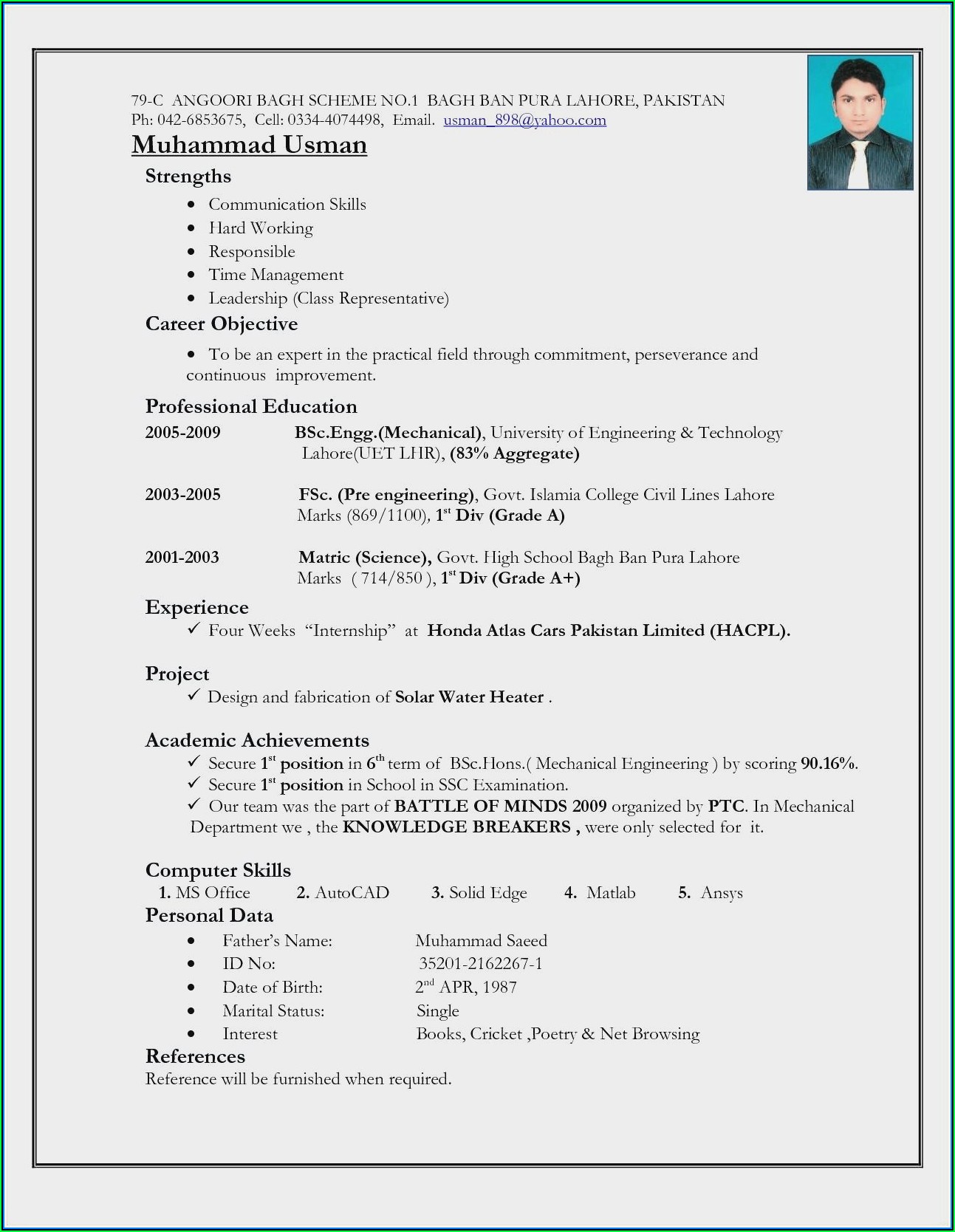 Civil Engineer Fresher Resume Format Doc Free Download