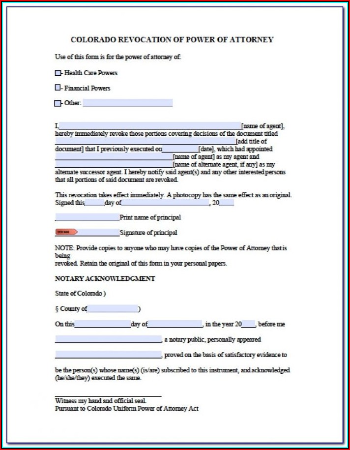 Colorado State Medical Power Of Attorney Form