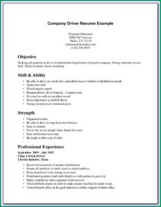 Company Driver Job Description Resume
