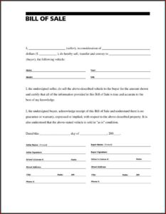 Contract For Sale Of Used Car Template