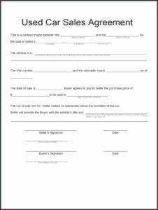 Contract Form For Sale Of Used Car