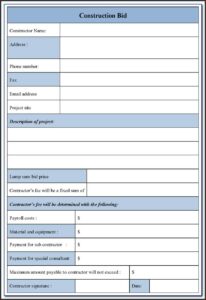 Contractor Estimate Form Pdf