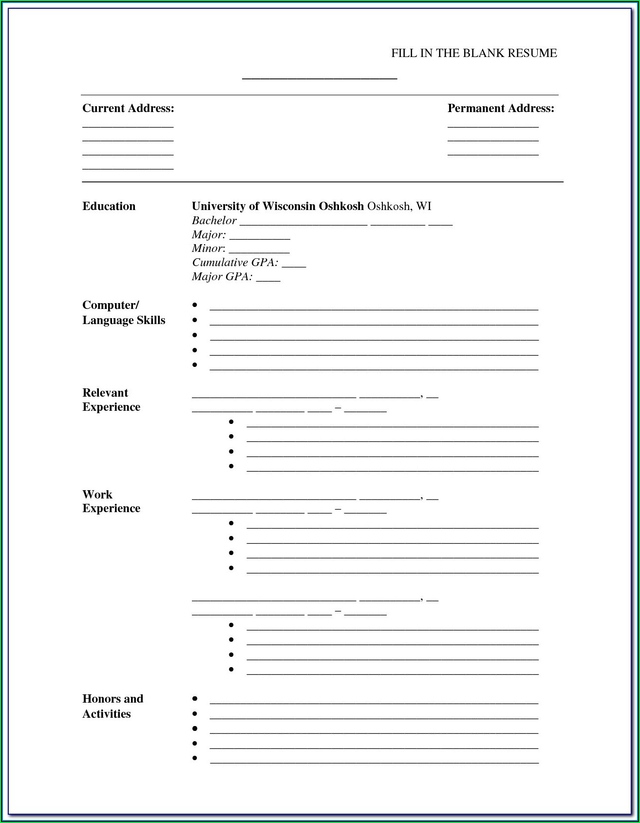 Contrast The Free Fill In The Blank Resume Design