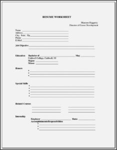 Curriculum Vitae Fill In The Blanks