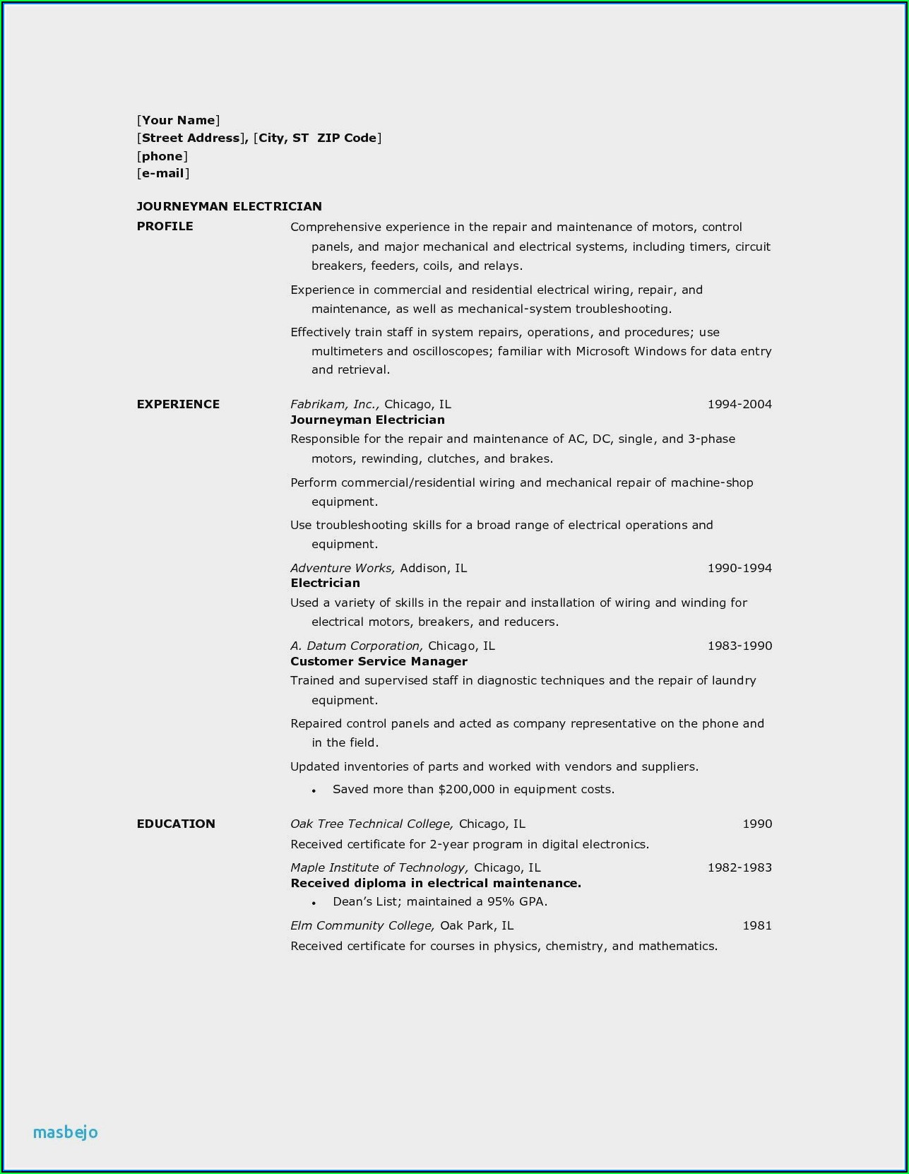 Cv Template Word For Electrician