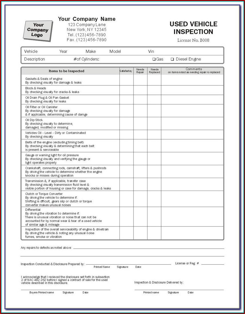 Daily Vehicle Inspection Report Template Ontario