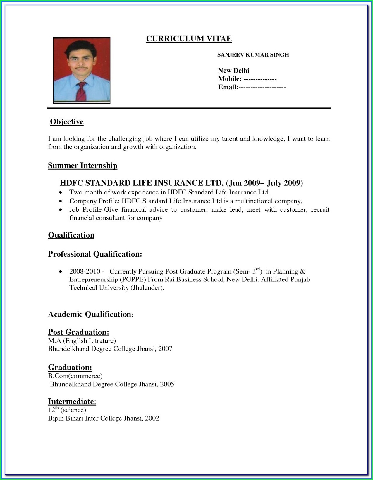 Download Resume Format Pdf For Freshers