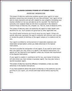 Durable Power Of Attorney For Healthcare Form Alabama