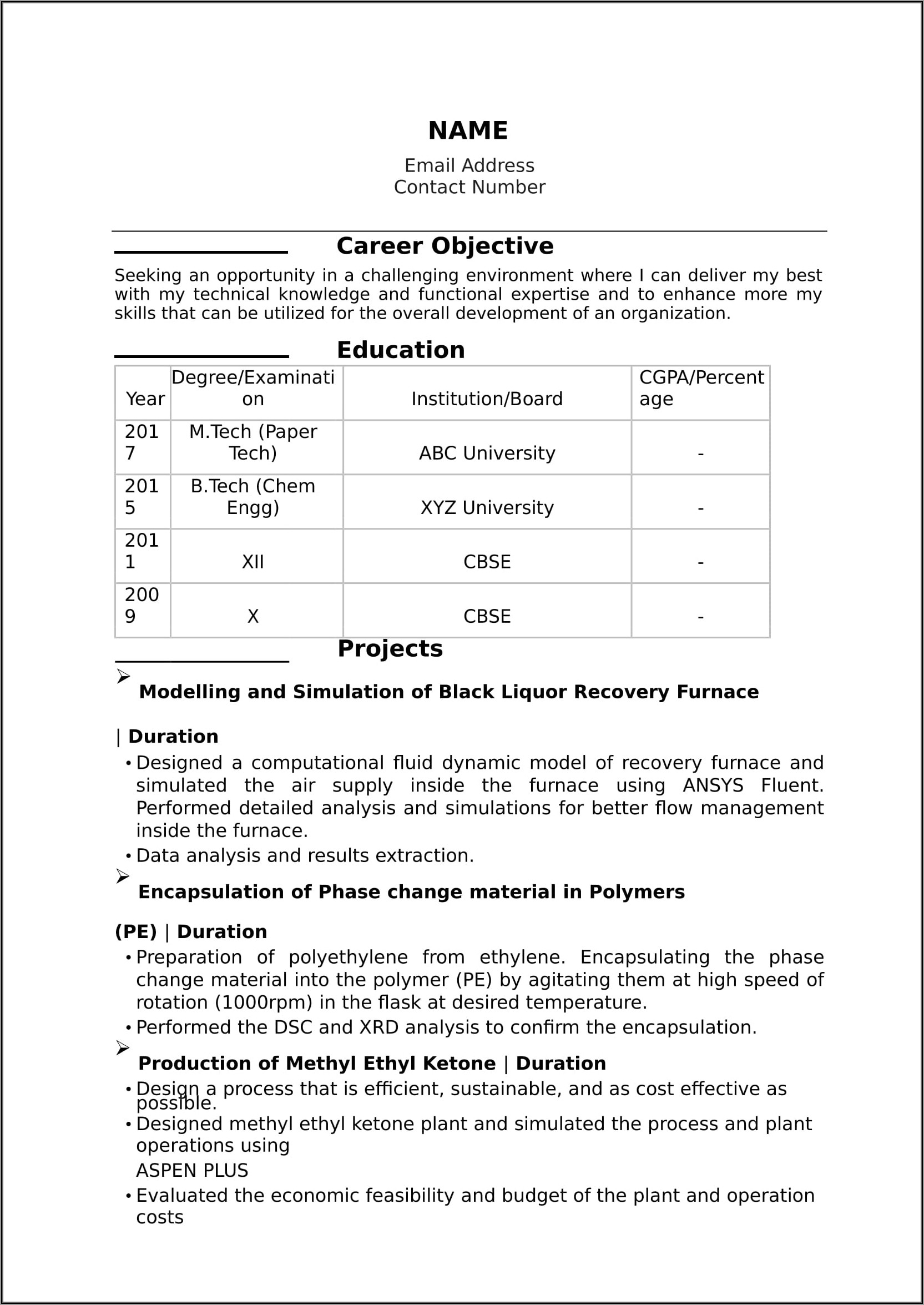 Effective Resume Templates For Freshers