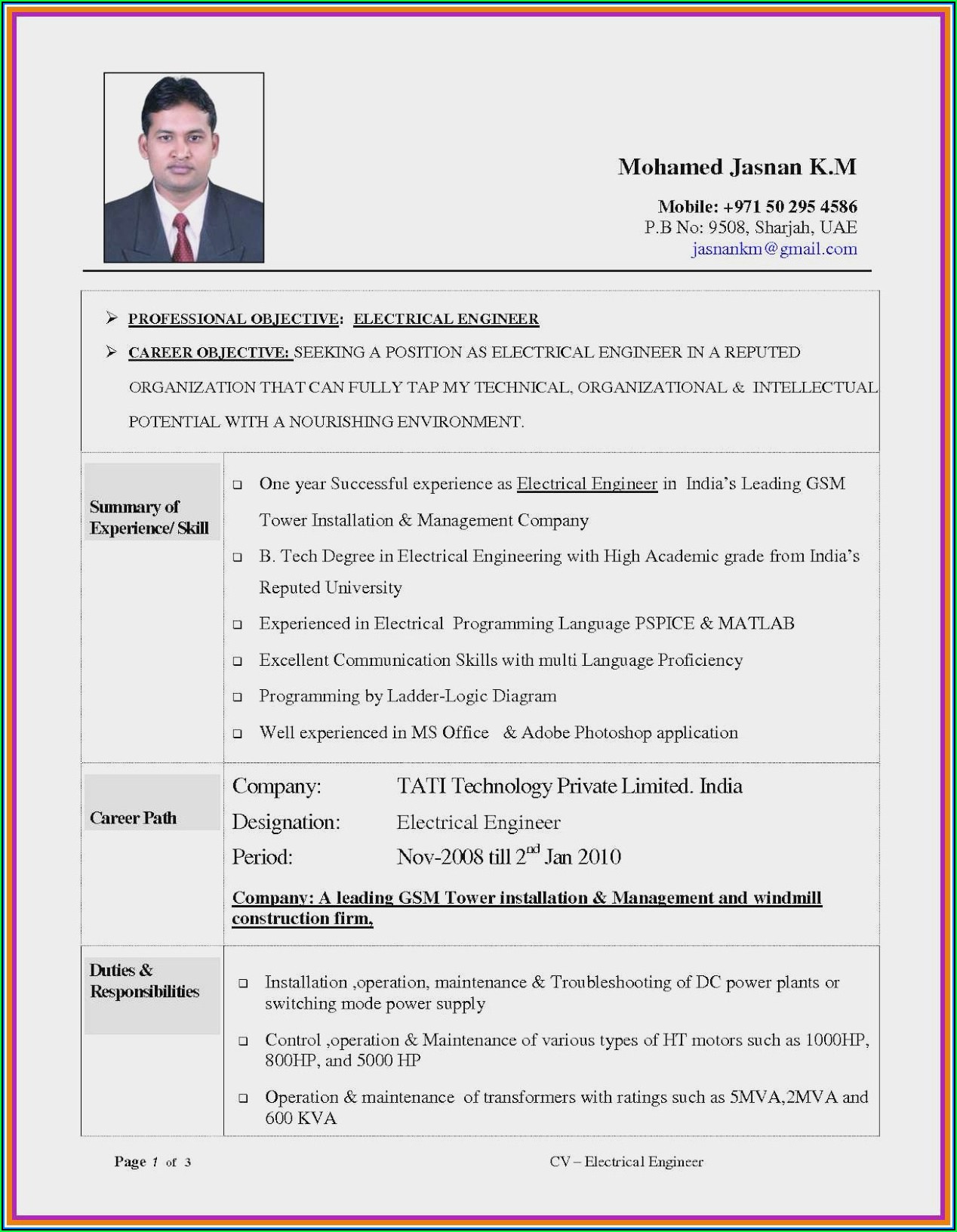 Electrical Engineer Resume Templates