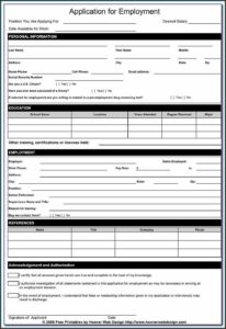 Employment Application Forms Free Printable