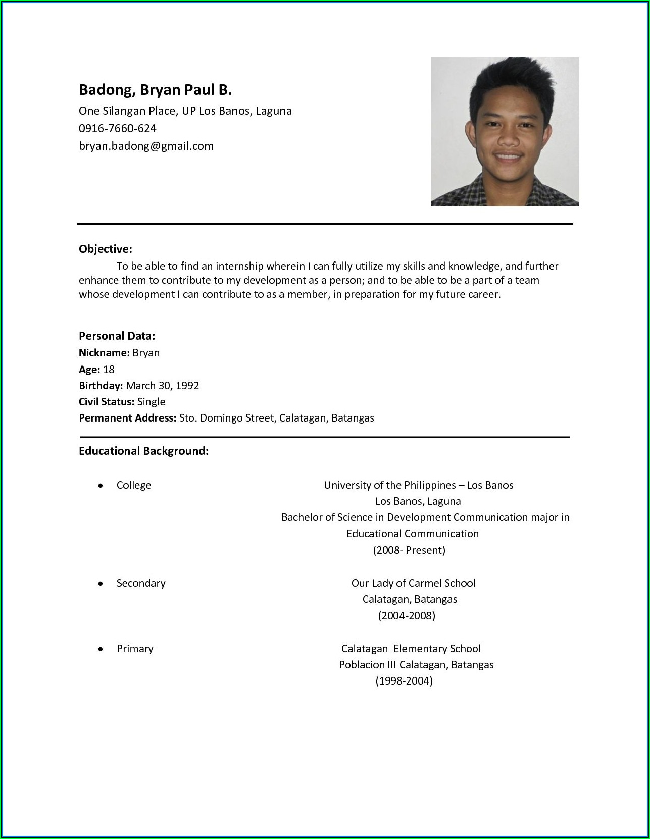 Example Of Resume Format