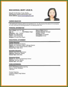 Examples Of Curriculum Vitae Format