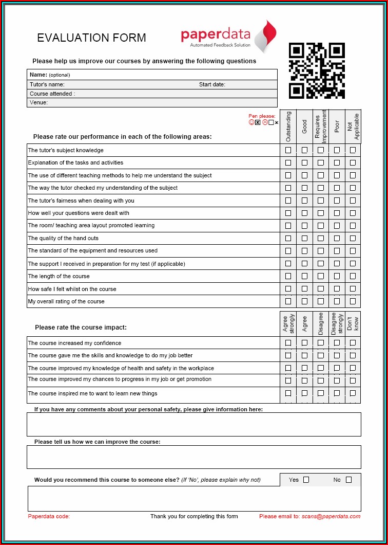 Examples Of Training Course Evaluation Forms