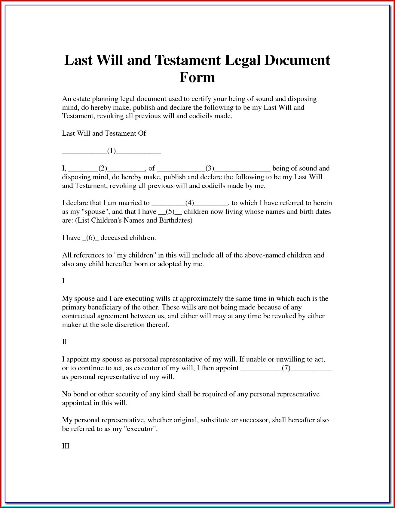 Ez Legal Forms Last Will And Testament