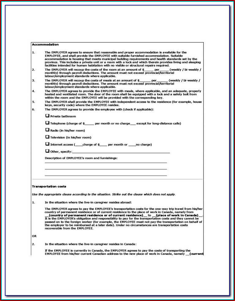 Family Caregiver Contract Example
