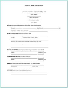 Fill In The Blank Resume Template For Highschool Students