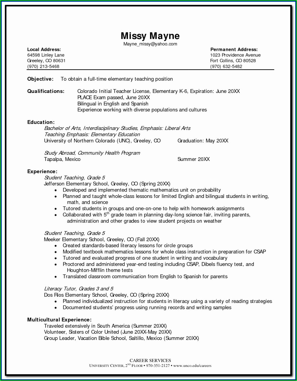 First Year Teaching Resume Template