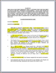 Florida Auto Mechanics Lien Form