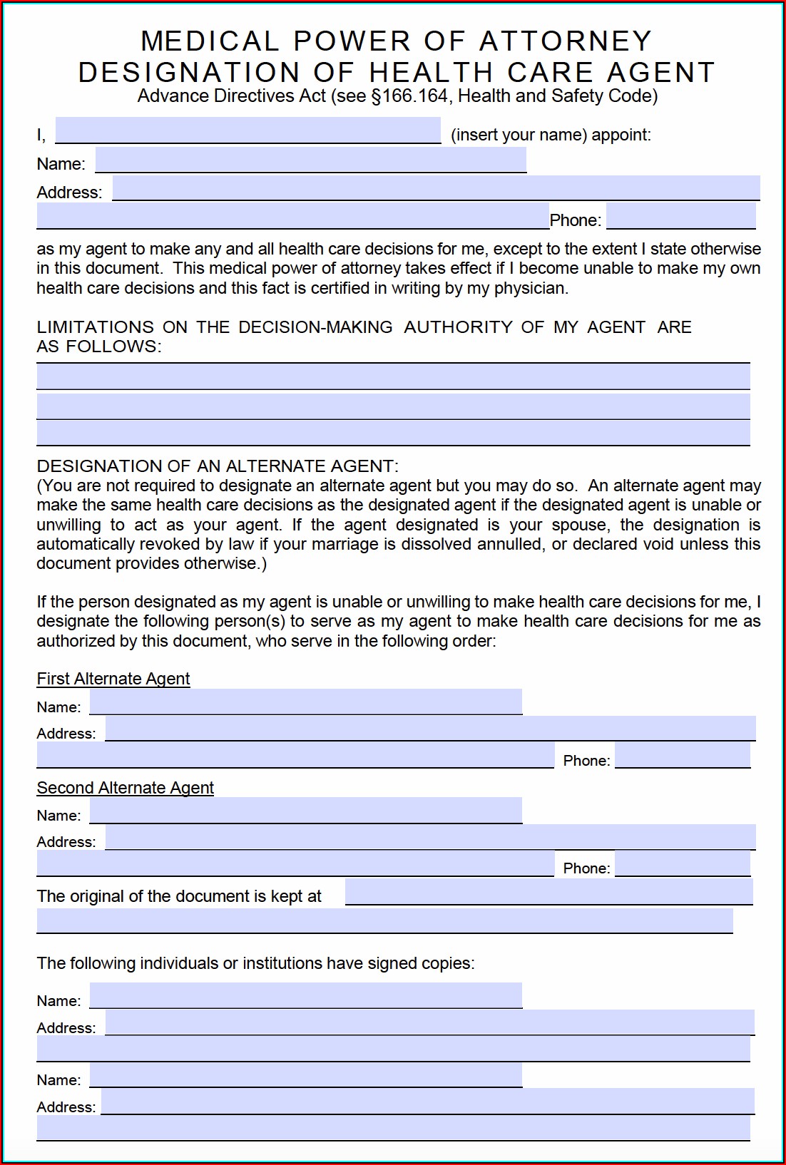 Free Blank Printable Medical Power Of Attorney Forms Colorado