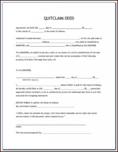 Free Blank Quit Claim Deed Form Indiana
