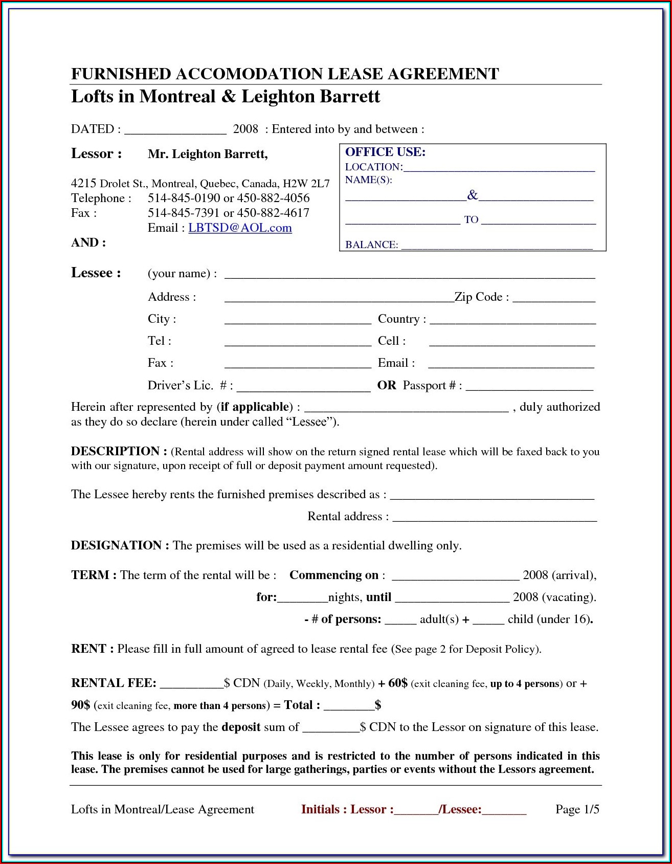 Free Chicago Apartment Lease Form