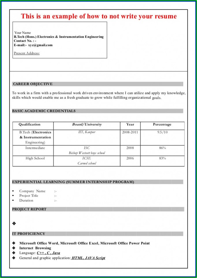 Free Download Resume Formats In Ms Word