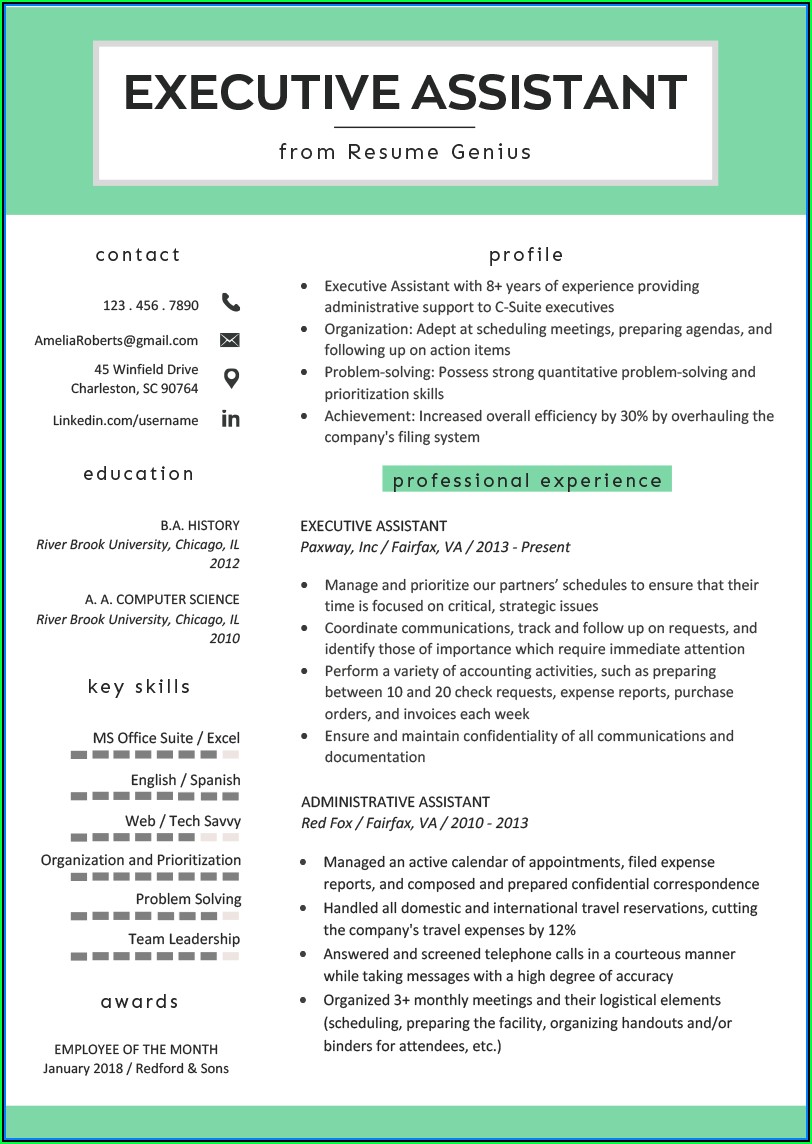 Free Executive Assistant Resume Templates